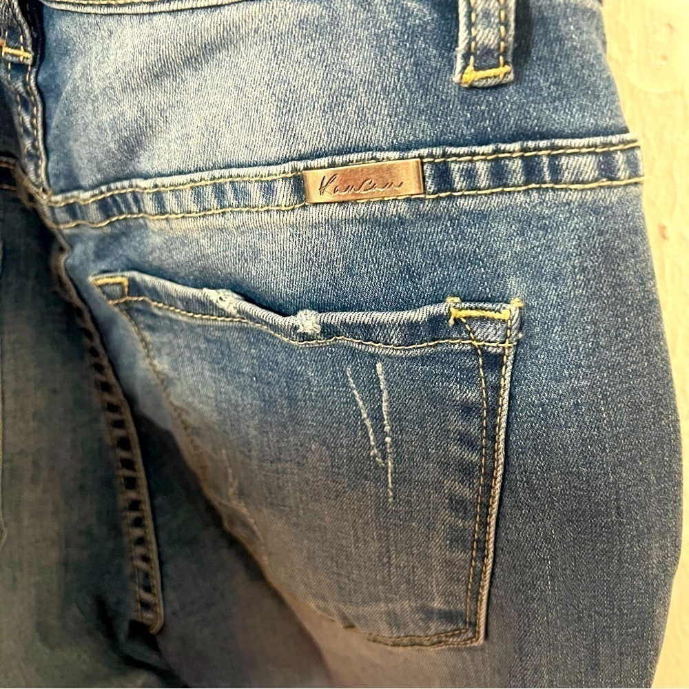 KanCan Women’s Small Dark Wash Distressed Overall Jeans Size Small Cottagecore - Picture 6 of 10